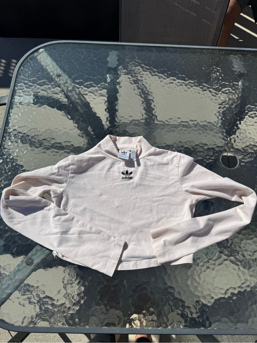 adidas Pale Pink Cropped Long-Sleeve Top with Trefoil